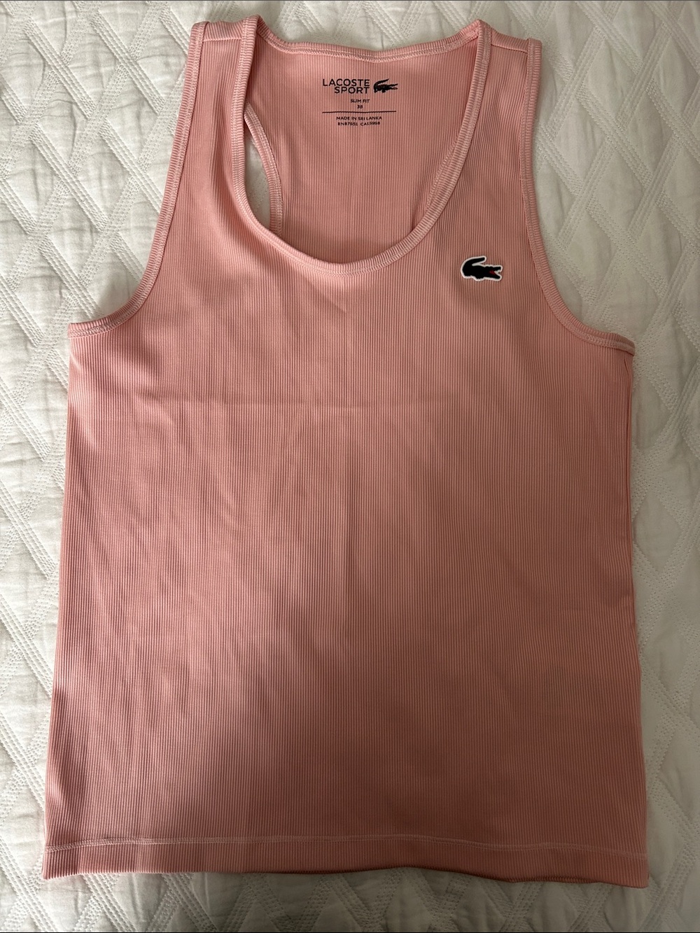 Lacoste Light Pink Ribbed Tank Top with Crocodile Patch